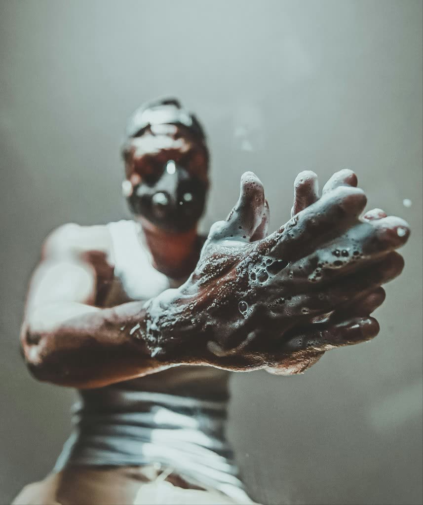 Hands lathered with soap - workshop hand cleaner